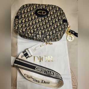 Vintage Christian Dior Trotter Tan and Blue Women's Bag